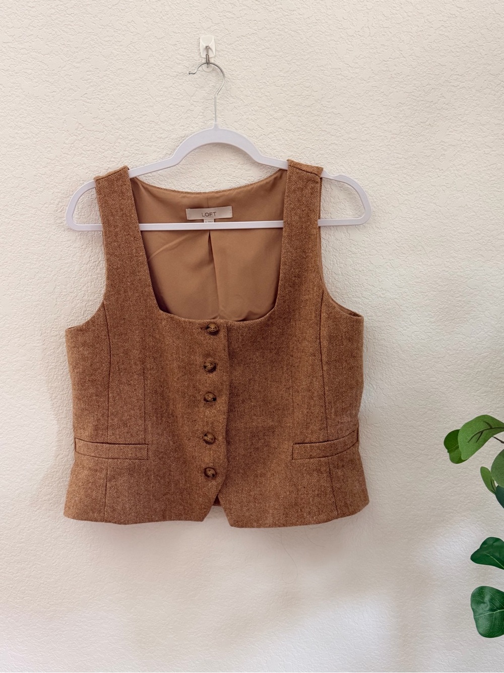 LOFT Brown Wool-Blend Button Front Vest
